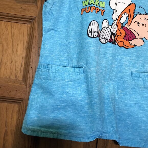 Peanuts Scrub Top Charley Snoopy Dog XS V-Neck Medical Vet Black Teal 2 Pockets - Picture 4 of 8